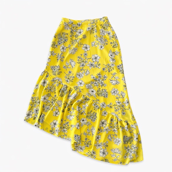 Gianni Bini NWT XS Yellow Floral Asymmetrical Skirt Boho Spring Ruffle Midi - Picture 2 of 10